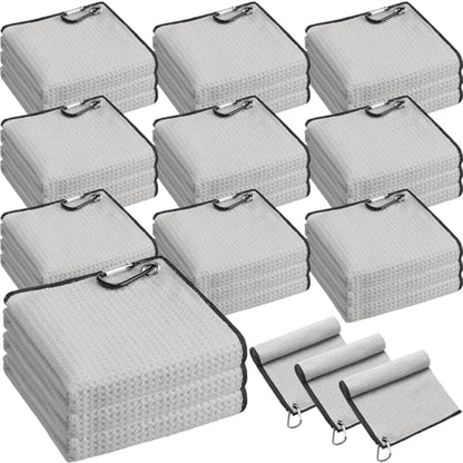 Batiyeer 30 Pcs Bulk Golf Towels for Golf Bags 16'' x 16'' Microfiber Fabric Golf Towel Waffle Pattern with Clip for Bags Men Mini Tournament Fitness Yoga Camping(Gray) - color: Gray