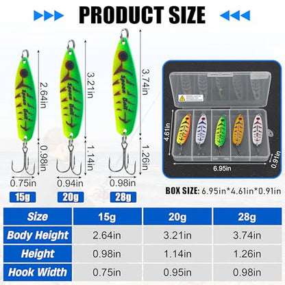 Fishing Spoon Lures Kit, 5pcs Jigging Casting Trolling Lures Slow Vertical Jigs for Bass Tuna Salmon Sailfish Trout Grouper Snapper Freshwater Saltwater with Tackle Box - size: 1 oz ( 5 pcs/1 box)