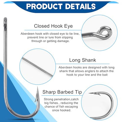 Crappie Panfish Hooks Aberdeen Fishing Hooks Set, 150pcs Long Shank Aberdeen Hooks High Carbon Steel Assorted Bluegill Small Light Wire Fishing Hooks for Bass Trout Catfish Sunfish Freshwater