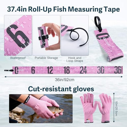 GOTURE Pink Fishing Tackle Box Set, Fishing Kit，12-in-1 Tackle Box Set with Stainless Steel Tools，Lures, Fishing Gift for Women & Beginners (Gift Ready) - color: Gift Boxed, size: Pink Tools Set + Lure Kit + CR-Gloves