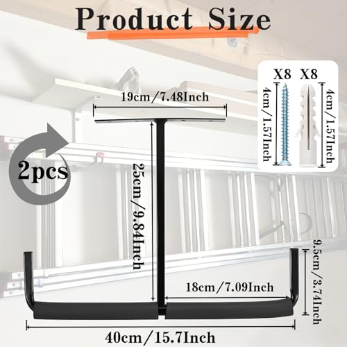 Overhead Garage Storage Rack, Heavy Duty Ceiling Garage Storage Hooks, Utility Wall Hooks for Lumber Ladder Bike & Other Bulky Items