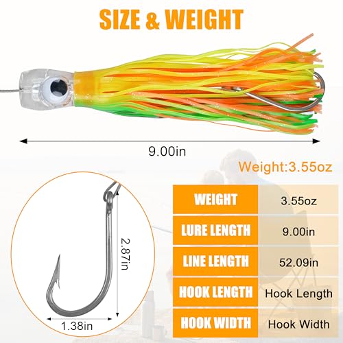 Saltwater Fishing Lures 6/9inch Trolling Lures for Marlin Mahi Tuna Dolphin Shark Big Game Deep Sea Fishing Baits Squid Skirts Rigged Hooks Ocean Gear Tackle - color: 6pcs (with bag), size: 9inch