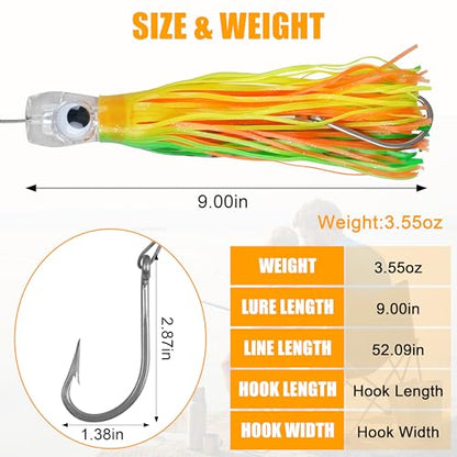 Saltwater Fishing Lures 6/9inch Trolling Lures for Marlin Mahi Tuna Dolphin Shark Big Game Deep Sea Fishing Baits Squid Skirts Rigged Hooks Ocean Gear Tackle - color: 6pcs (with bag), size: 9inch
