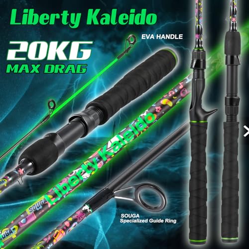 SOUGA Fishing Rod, Liberty Kaleido Carbon Spinning & Casting Rod, 2 Piece Medium Action Bass Trout Rod with SIC Ceramic Guides, EVA Grip, Reel Seat, Hook Keeper, 5.6 & 6ft, 4-14lb Line - size: 5.5 Feet