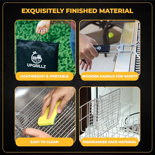 UPGRILLZ Fish Grill Baskets for Outdoor Grill Vegetables, Fish Grilling rack for Grill, BBQ Grilling Basket, Stainless steel Grill Basket for Veggies, shrimp Includes 50 skewers, Silicon Brush, and Carry Bag