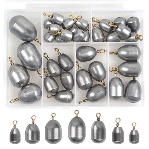 Fishing Weights Sinkers Kit Assorted Bass Casting Weights Iron Fishing Weights Water Drop Bell Sinkers Catfish Weights Sinkers for Saltwater Freshwater Fishing - style: 35pcs