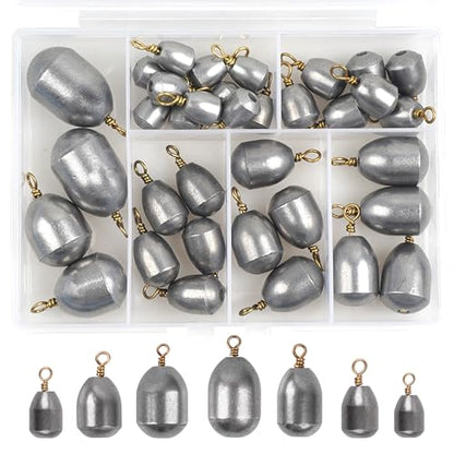 Fishing Weights Sinkers Kit Assorted Bass Casting Weights Iron Fishing Weights Water Drop Bell Sinkers Catfish Weights Sinkers for Saltwater Freshwater Fishing - style: 35pcs