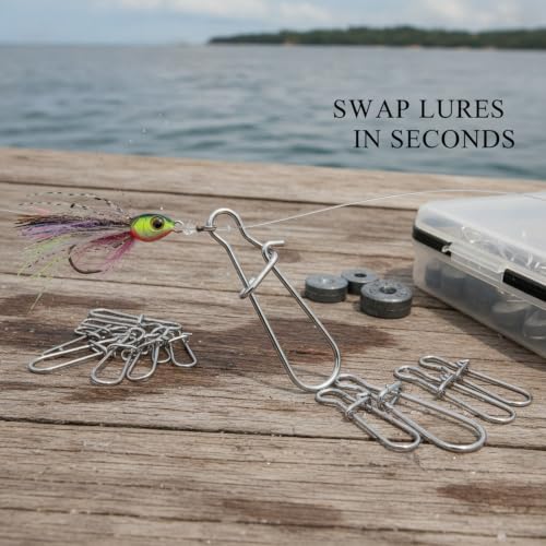 Gourd-Shape Stainless Steel Lure Snaps, Silver Finish Quick-Change Connectors for Saltwater and Freshwater Fishing Tackle (100-Pack Assorted Sizes) - size: 2.36 x 1.97 x 0.59"