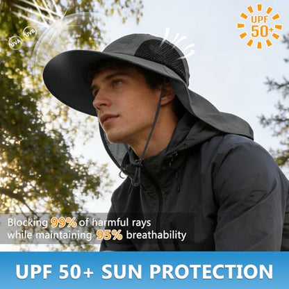Sun Hat for Men Women with Neck Flap,UPF 50+ UV Protective Hiking Fishing Hats,Wide Brim Sun Hat for Women&Men - color: 1pack-dark Gray