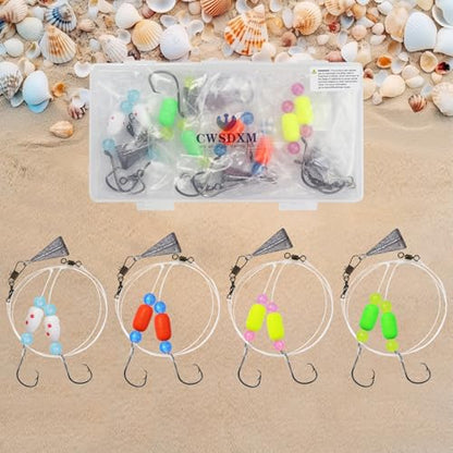 Pompano Rigs for Surf Fishing Saltwater Floats Catfishing Pompano Fishing Rigs with Double Circle Hooks and Pyramid Sinker 5pcs/8pcs - color: yellow+green+orange+white（red dot) - 4pcs