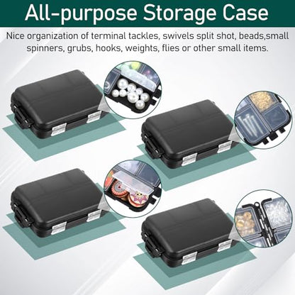 4pcs Pocket Tackle Box, Mini Hard Plastic Tackle Boxes, Small Fishing Tackles Box for Fishing Storage Containers, Kayak Fly Boxes Black