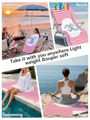 Blue Chinoiserie Crab Summer Beach Towel with Clips Set - Preppy Coastal Pink Striped Large Sand Free Towel 30x60 Inch for Beach Camping Swim Pool Gym Sports & Yoga - color: Btowels09