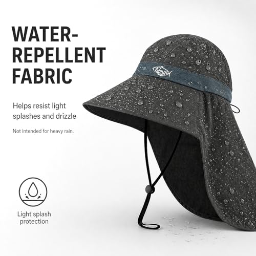 Palmyth Fishing Hat UPF 50+ Sun Protection Neck Flap Hat for Men and Women | Cooling Neck Flap, Water Resistant, Wide Brim, Detachable Chin Strap, Breathable Mesh, Sweatband, Adjustable Buckle, Packable - color: Carbon