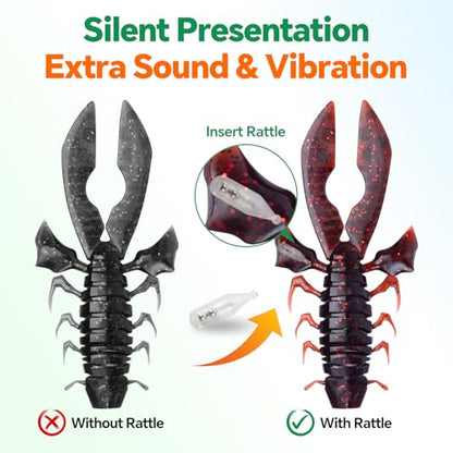 Crawfish Lure 5.5", Soft Plastic Crawdad Creature Bait with Rattles, Weedless Bass Fishing Lure, Realistic Fishing Lures for Freshwater & Saltwater, 3 Pack Red Green Blue - color: Red (box)