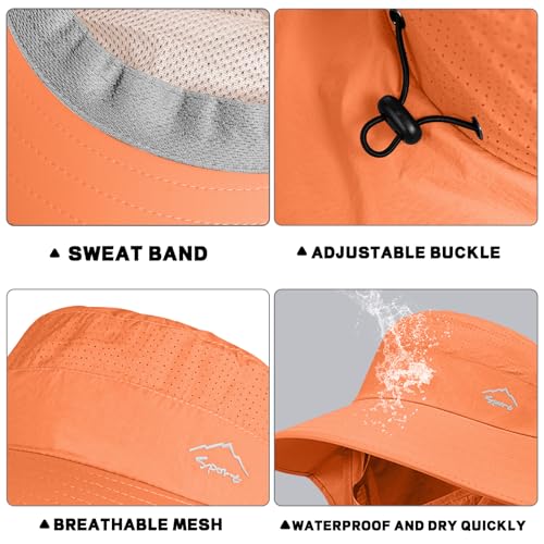 Rosoz Sun Hat for Men Women with Neck Flap,Wide Brim UPF50+ Fishing Hat with Detachable Face Cover Outdoor Sun Protection Hat - color: 1pack-orange