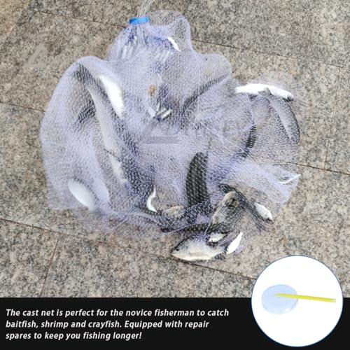 Drasry Saltwater American Fishing Cast Net 3/8inch Mesh Size for Bait Shrimp Trap Fish Heavy Duty Sinkers Throw Net 3FT/4FT/5FT/6FT/7FT/8FT/9FT/10FT Radius - color: White B, size: 7FT Radius, style: Mono -Zinc-iron-3/8" Mesh 0.66lb/Ft