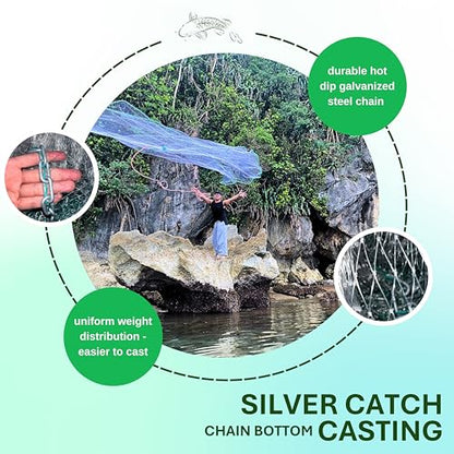 Cast Nets 4.5ft-10ft Radius|3/8",1/2",1" Mesh for Fishing with Chain Bottom, Salt Water Casting Fishing Net Gear, Easy Throw Nets Fishing Bait - Elite Series - size: 9' Radius | 3/8" Mesh