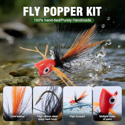 Goture Fly Fishing Poppers Lures, Topwater Popper Flies Bugs Lure, Fly Fish Poppers Fishing Lures Kit, Dry Flies for Panfish Bluegill Crappie Sunfish Bass Trout Salmon - color: B1:46pcs Flies