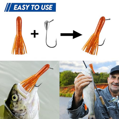 Eupheng Tube Baits for Bass Fishing, Soft Plastic Bait Worm Tube Jig Kit Tube Worms with Tube Jig Heads for Lake Trout Smallmouth Largemouth Bass - size: 3.5" tube(15)+1/8oz(5)+3/16oz(5)TUBE jigs