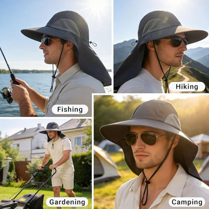 NPQQUAN Sun Hats for Men Women with Neck Flap UPF 50+ UV Protection Wide Brim Bucket Hat Safari Hiking Fishing Hats - color: Blue（lightweight）