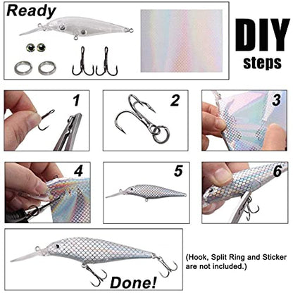Unpainted Fishing Lures Crankbait Blanks Hard Lures Kit with 3D Eyes Blank Fishing Lure Making Kit Lipless Crankbait Minnow Popper Jerkbait VIB Clear Bodies