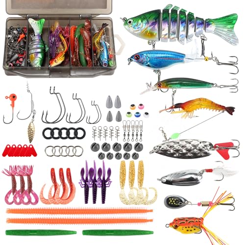 Fishing Lures Tackle Box Bass Kit,Saltwater & Freshwater Baits Set | 1.Bionic Swimbait and spinnerbaits 2.Suitable for beginners and gifts for kids 3.experiment with different techniques - color: 77pcs Fishing Tackle Box