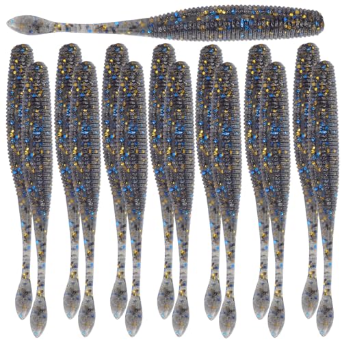 BESTYASH Soft Fishing Lures 15pcs Reusable High-Density -Free 7.5cm Soft Tail Worms for Bass Freshwater Fishing Baits