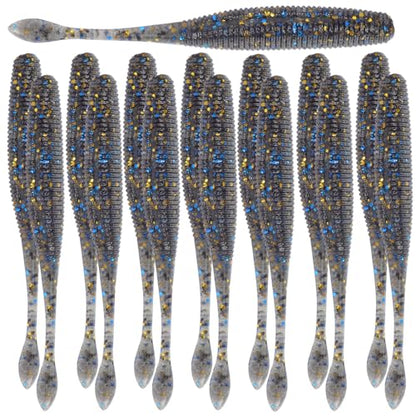 BESTYASH Soft Fishing Lures 15pcs Reusable High-Density -Free 7.5cm Soft Tail Worms for Bass Freshwater Fishing Baits