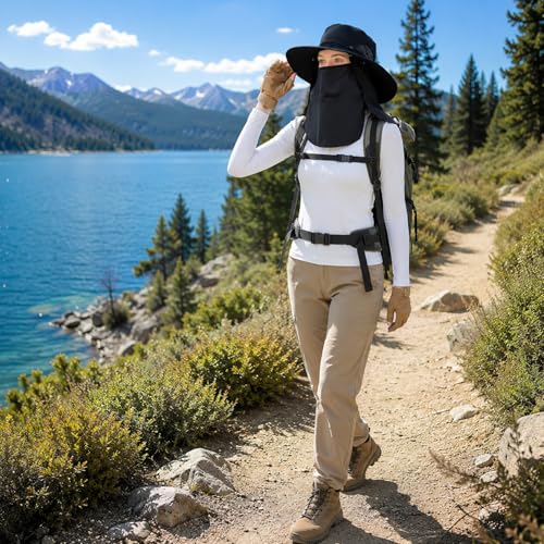 Sun Hat Unisex Face Coverage Shield Neck Flap Cap Garden Lawn Work Sports Hiking Fishing Hats - color: Kcl015-black