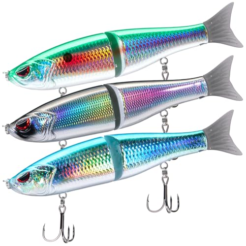 Bassdash SwimShad Glide Baits Jointed Swimbait Bass Pike Salmon Trout Muskie Fishing Lure,3-Pack - color: Black/Silver +Gizzard Shad +Sardine, size: 4.5in/0.65oz
