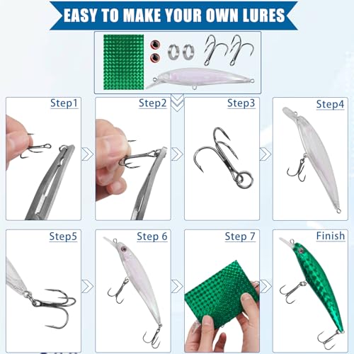Unpainted Fishing Lures Making Kit DIY Blank Lures Crankbaits Minnow Jerkbait Hard Bait Set with Treble Hooks, Split Rings, Lure Eyes, Lure Stickers Lure Making Supplies Make Your Own Fishing Lures - style: 342pcs Lure Making Kit