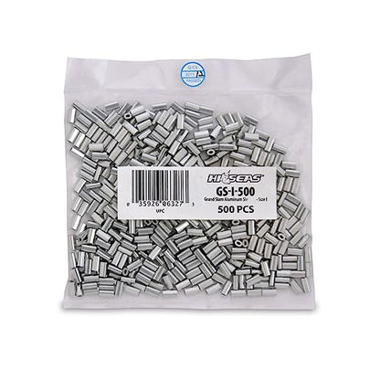 HI-SEAS Grand Slam Aluminum Fishing Line Crimp Sleeves - Bulk 500 Pieces, Durable and Strong Crimps for Monofilament 40lb Test up to 600lb Test for Saltwater Fishing Leaders - style: 500 Pc/1.0 Mm