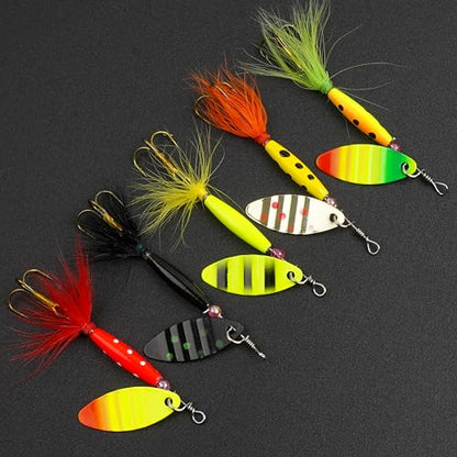 Fishing Lures Spinnerbait Kit Rooster Bait Tail Fishing Lures Inline Spinner Baits Bass Salmon Trout Spoon Hard Metal Spinnerbaits for Saltwater Freshwater - style: 5pcs-3.07"-0.27oz