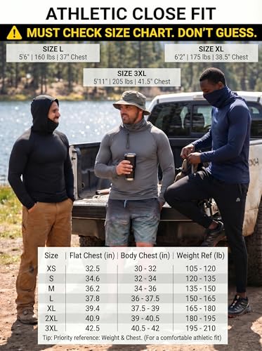 3 Pack Mens Sun Protection Fishing Hoodie with Face Mask UPF 50+ Long Sleeve Compression Work Shirt Quick Dry - color: Compression-3pack--black+blue+grey, size: Medium