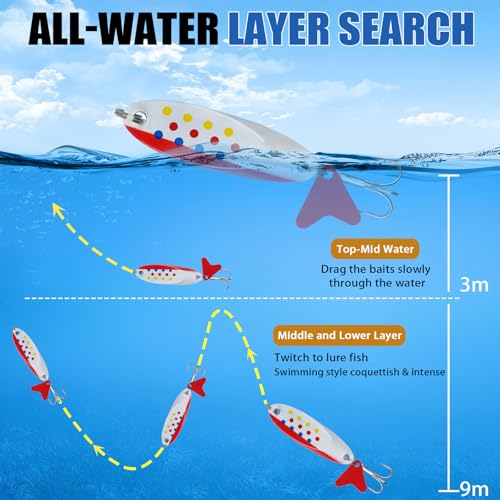 Fishing Spoons Lures Kit Hard Metal Spinner Baits with Treble Hooks, Casting Trout Spoons Jigging Lure for Bass Salmon Pike Walleye Freshwater Saltwater Fishing Lures - size: 3/16oz-5pcs