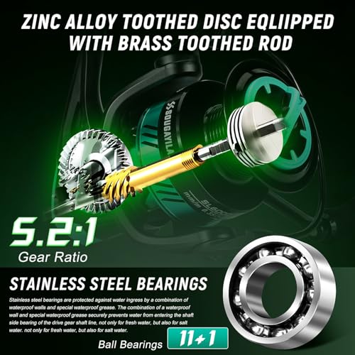 SOUGAYILANG Surf Fishing Rod and Reel Combo, Heavy 3-Piece Travel Spinning Rod with Reel for Red Drum, Striped Bass, Beach & Saltwater Fishing(9'/10'/11'/12') - color: green, size: 11ft