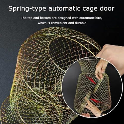 Collapsible Fish Basket Metal Fish Keeper Fishing Net Basket Fishing Creel with Breathable Mesh for Hiking Fishing - size: Medium