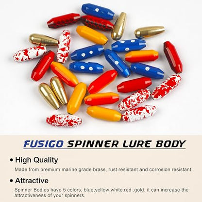 Fishing Spinner Lure Bodies Kit,45PCS Fishing Sinker Weights Brass Painted Spinner Lure Body Brass Fishing Beads Bullet Slip Sinker DIY Inline Spinner Bait Making Supplies Parts