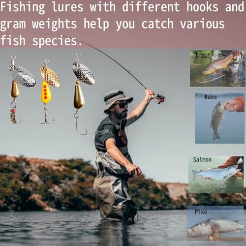 SHIAWASENA Fishing Spinners, 10pcs Trout Fishing Lures Kit, Inline Spinner Baits with Single Hooks &Treble Hooks & Fly Hooks, High-Reflective Flash Spoons for Trout, Salmon, Panfish, Bass, Pike - style: A#