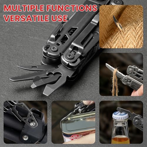 Multitool, 33-in-1 Stainless Steel Multi Tool Pliers with Screwdriver Sleeve, Damascus Pocket Knife, Nylon Sheath for Outdoor, Survival, Camping, Hiking, Simple Repair - size: 33-in-1