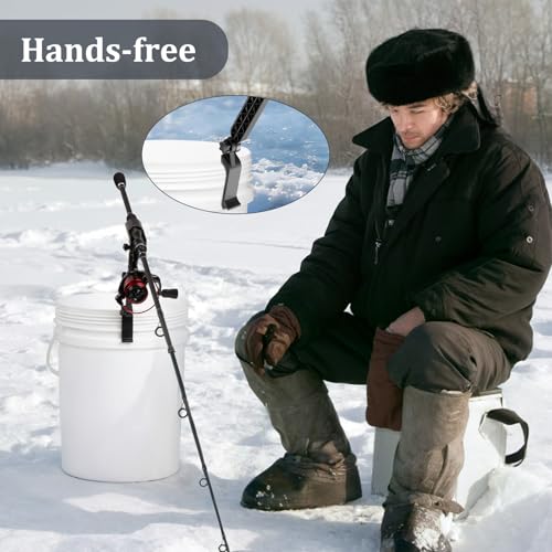 Huntury Adjustable Bucket Rod Holder for Ice Fishing, Clip On Mount, Foldable, Adjustable Angle, Ice Fishing Accessories - style: Dual - Adjustment