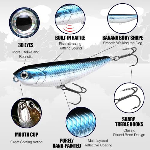 LUCKY CRAFT Sammy 65 Topwater Fishing Lures, 2.5" Floating Freshwater Trout, Smallmouth Bass Lures, Walk-the-Dog Tournament Bait, Bass Fishing Gear and Tackle Box Accessories - color: 250 Chartreuse Shad