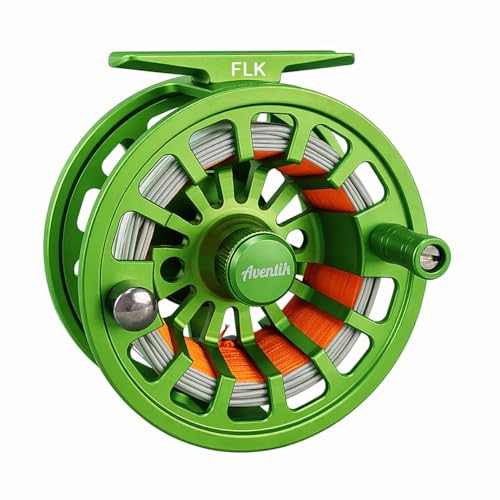 Aventik FLK Fly Fishing Reel Aluminum Trout 3/5, 5/7, 7/9wt Large Arbor Freshwater Fly Reel - size: 3/5wt, style: Green-with Line