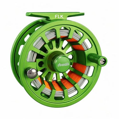Aventik FLK Fly Fishing Reel Aluminum Trout 3/5, 5/7, 7/9wt Large Arbor Freshwater Fly Reel - size: 3/5wt, style: Green-with Line