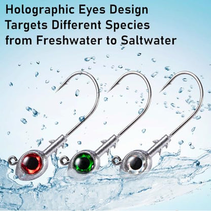 Dr.Fish 10 Pack Fishing Eyes Jigs 3D Eyes Trout Heads Bass Hook Saltwater Swimbait Jig Heads Freshwater Walleye Redfish Striper 1/2oz 3/8oz 1/4oz 3/16oz - color: Green Eyes, size: 1/2oz-Hook #5/0