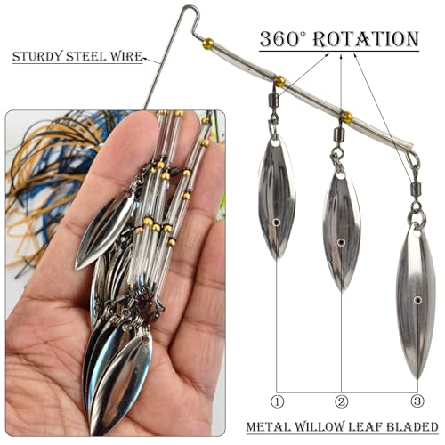 5pcs Spinner Baits Fishing Lures Kit,Willow Leaf Spinnerbait Buzz Bait,Silicon Skirt Swim Jigs Fishing Tackle Spinner Baits for Bass Trout Salmon Pike Saltwater Freshwater