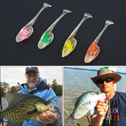 Crappie Lures Soft Plastic Fishing Lures Kit, 52pcs Glow Paddle Tail Swimbaits with Glitter, Mini Fishing Baits for Crappie Bluegill Trout Bass Perch Panfish, Freshwater Tackle Kit - color: 52pcs Crappie Jigs Lure Kit