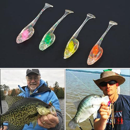 Crappie Lures Soft Plastic Fishing Lures Kit, 52pcs Glow Paddle Tail Swimbaits with Glitter, Mini Fishing Baits for Crappie Bluegill Trout Bass Perch Panfish, Freshwater Tackle Kit - color: 52pcs Crappie Jigs Lure Kit