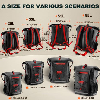 OSAH DRYPAK Waterproof Backpack Dry Bag 25L/35L/55L/85L – Heavy Duty Roll-Top Hiking Backpack Sack Keeps Gear Dry for Travel, Kayaking, Boating, Camping, Rafting and Fishing - color: Black Red, size: 55L