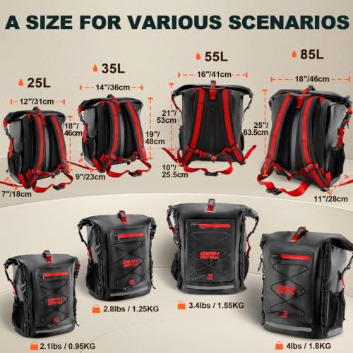OSAH DRYPAK Waterproof Backpack Dry Bag 25L/35L/55L/85L – Heavy Duty Roll-Top Hiking Backpack Sack Keeps Gear Dry for Travel, Kayaking, Boating, Camping, Rafting and Fishing - color: Black Red, size: 35L